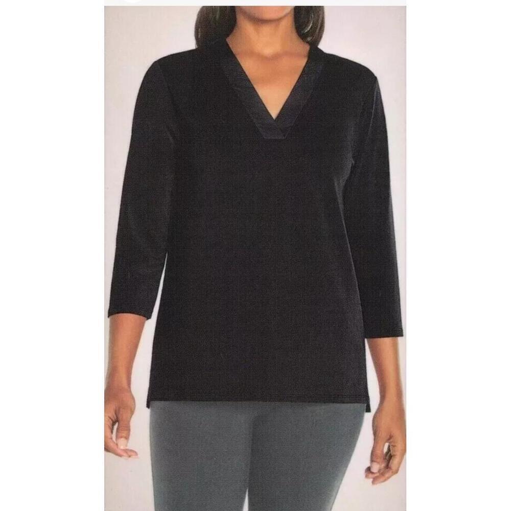 Banana Republic Women's V-Neck 3/4 Sleeve Blouse Top XL Black Q9